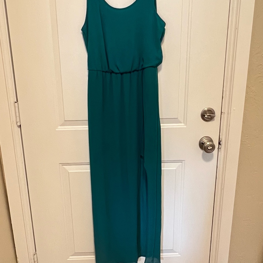 Gianni Bini Teal Leg Slit Sleeveless Maxi Dress